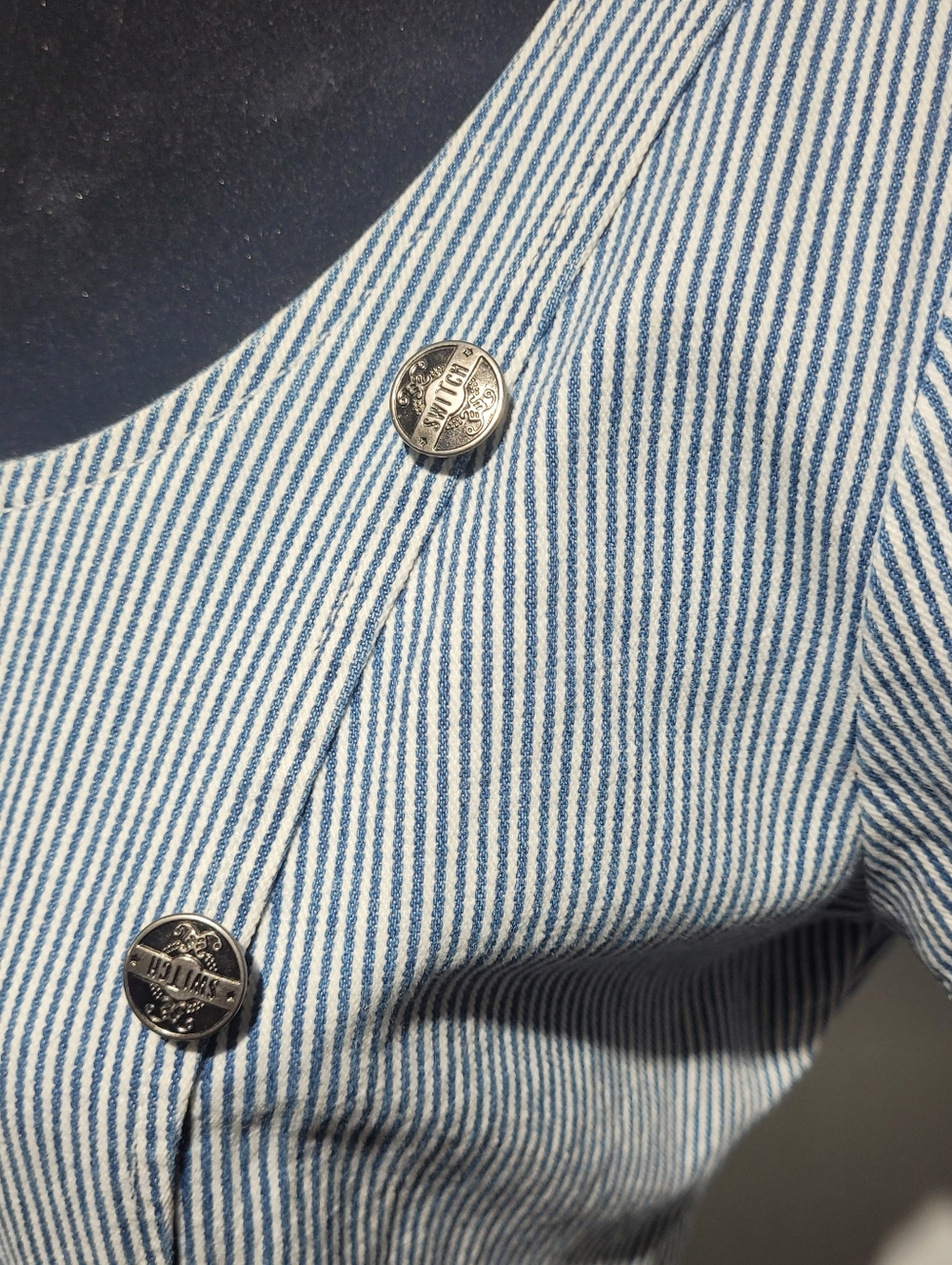 Light Blue Pinstripe Maxi Dress with Side Button Detail - Picture 5 of 10